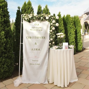 Personalized hand embroidered wedding welcome sign, Custom fabric sign , Custom linen wedding sign, ceremony Boho Wedding Welcome Sign