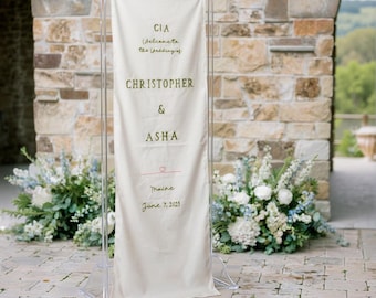 Personalized Embroidered Wedding Welcome Sign: Custom Linen Fabric