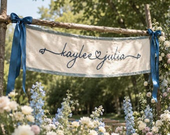 Embroidered Wedding Banner, Personalized Last Name Flag, Custom Wedding Ceremony Decor, Velvet Reception Banner, Newlywed Gift, Wedding gift