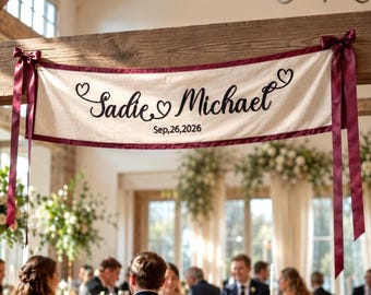 Personalized Embroidered Wedding Banner, Custom Last Name Flag, Velvet Wedding Sign, Ceremony Backdrop Decor, Wedding Reception Decoration
