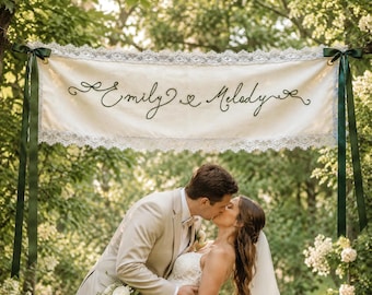 Personalized Wedding Banner, Custom Embroidered Last Name Banner, Ceremony Backdrop Sign,Reception Decoration, Wedding Gift for Bride Groom