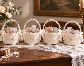 Personalized Basket with Pearl Letters, Decorative Storage Basket, Bridal Shower Basket, Baby Shower Gift, Home Decor, Keepsake Gift
