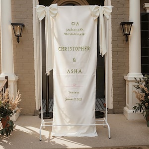 Cartello di benvenuto per matrimonio personalizzato ricamato, cartello in tessuto personalizzato per matrimonio, cartello in lino personalizzato per matrimonio, cartello di benvenuto per matrimonio Boho per cerimonia