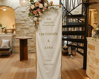 Personalized Embroidered Wedding Welcome Sign: Custom Linen Fabric