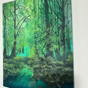 Original Forest Acrylic Painting: Calming Green Landscape Art, 8x10 Canvas
