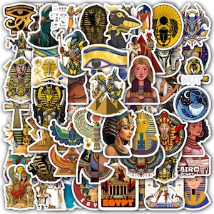 Set 60 Ancient Egypt Stickers Sheet - Pharaoh, Mythology, and Hieroglyphs - Waterproof Vinyl for Journal, Laptop, Water Bottle, and More