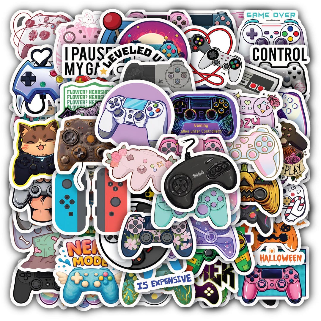 Set 60 Gaming Controller Stickers for Consoles, Desk Mats, Waterproof ...