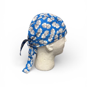 Skull biker cap/motorcycle skull cap/adjustable biker skull cap/roll the dice biker scrub cap