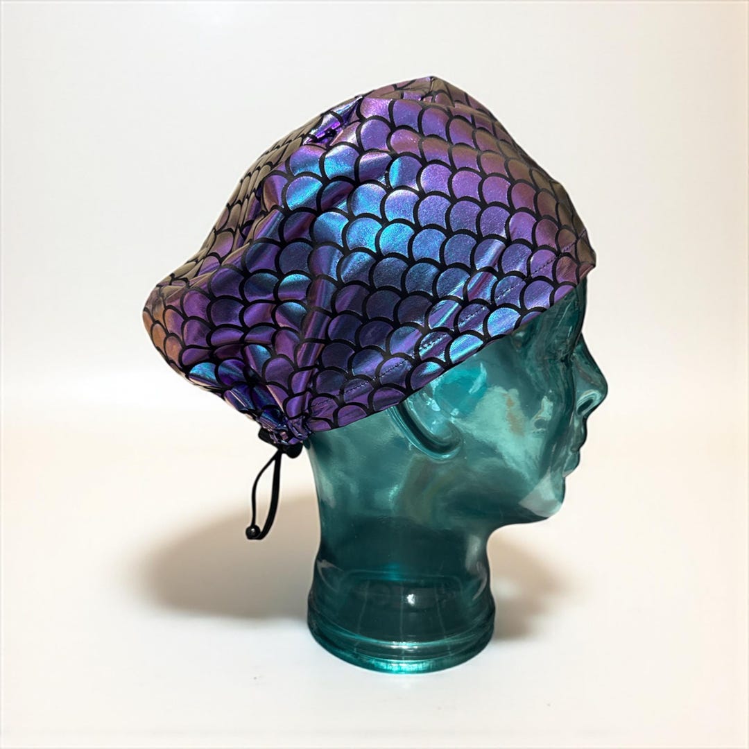 Mermaid Scales Surgical Scrub Cap - Adjustable Ponytail Hat for Women ...