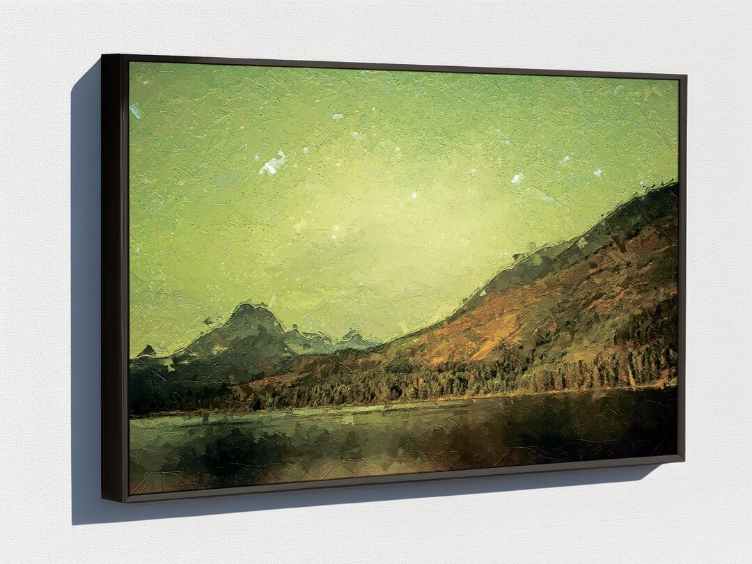 Mountain Night Sky Wall Art – Digital Painting, Starry Landscape ...