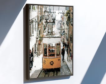 Pittura digitale del tram di Lisbona - Arte murale del tram d'epoca, poster della città europea, stampa di viaggio ART0088