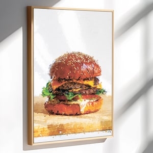 Gourmet Burger Digital Art Print Modern Food Poster for Kitchen or Restaurant Decor ART0002