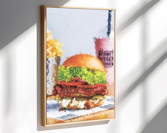 Arte de parede digital de hambúrguer e batata frita – pôster de fast food, impressão de cozinha Procreate ART0005