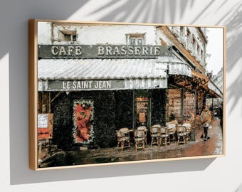 Paris Street Café Art Print – French Bistro Digital Painting for Kitchen or Living Room Decor ART0061