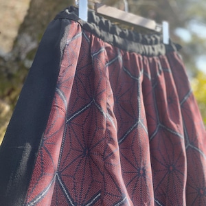 Asanoha Pattern Summer Kimono Upcycled Gathered Flare Skirt [sk-0027]