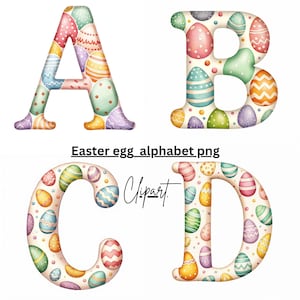 Osterei Alphabet PNG A-Z Bundle, Pastell Ostern Alphabet Buchstaben, Frühlingsmuster Alphabet Clipart, digitaler Download