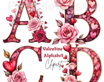 Valentine Alphabet PNG, Romantic Letters A–Z, Valentine Letter Set for Sublimation (Digital Download)