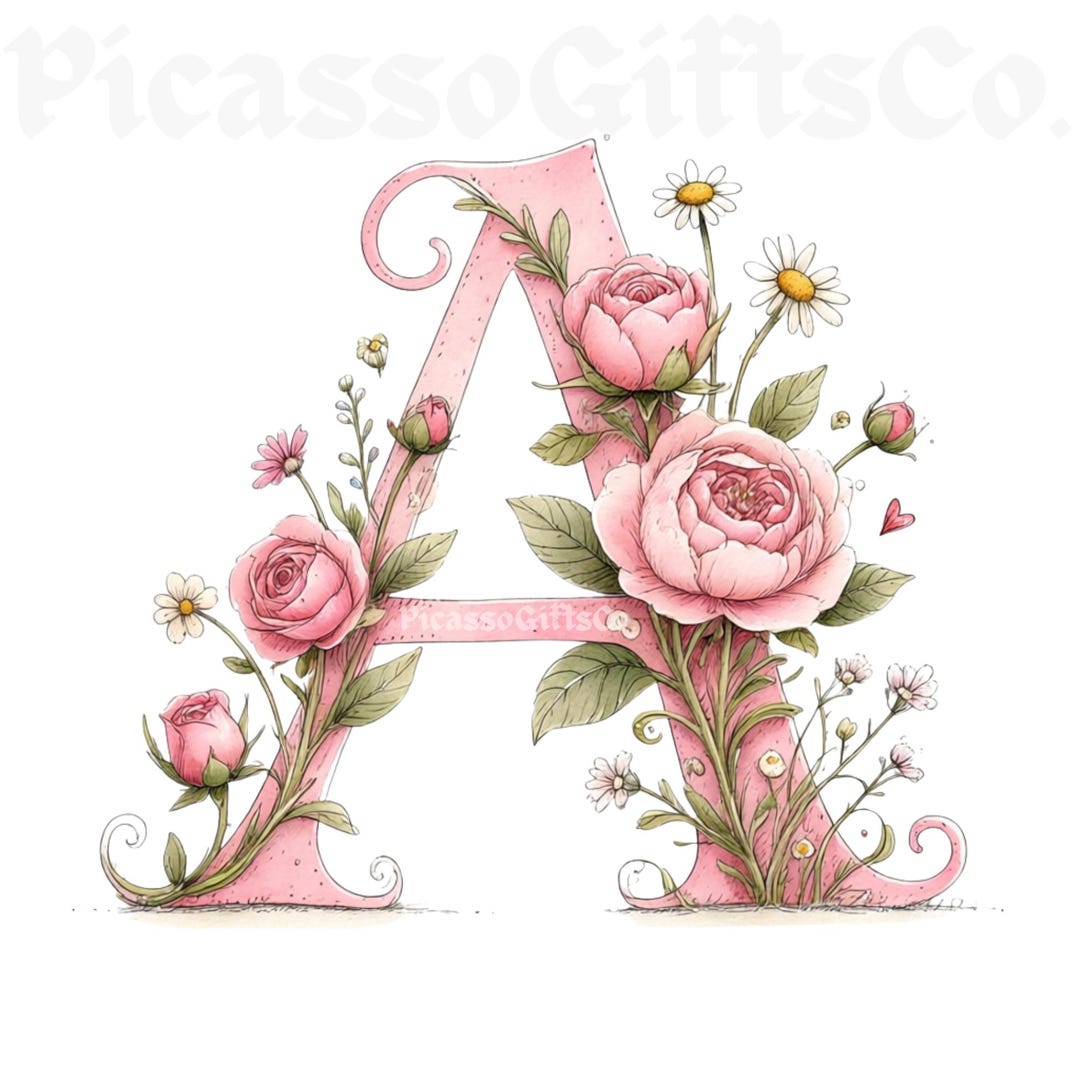 Spring Floral Alphabet Clipart Bundle A-Z PNG, Pastel Watercolor ...