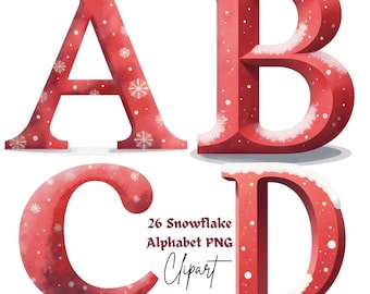 Winter Snowflake Red Alphabet PNG | Christmas Letter Clipart A–Z | Winter Holiday Font