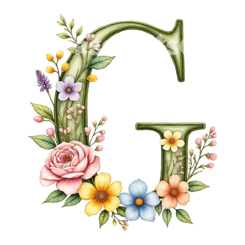 Floral Spring Alphabet PNG A-Z Bundle, Watercolor Easter Flower Letters ...