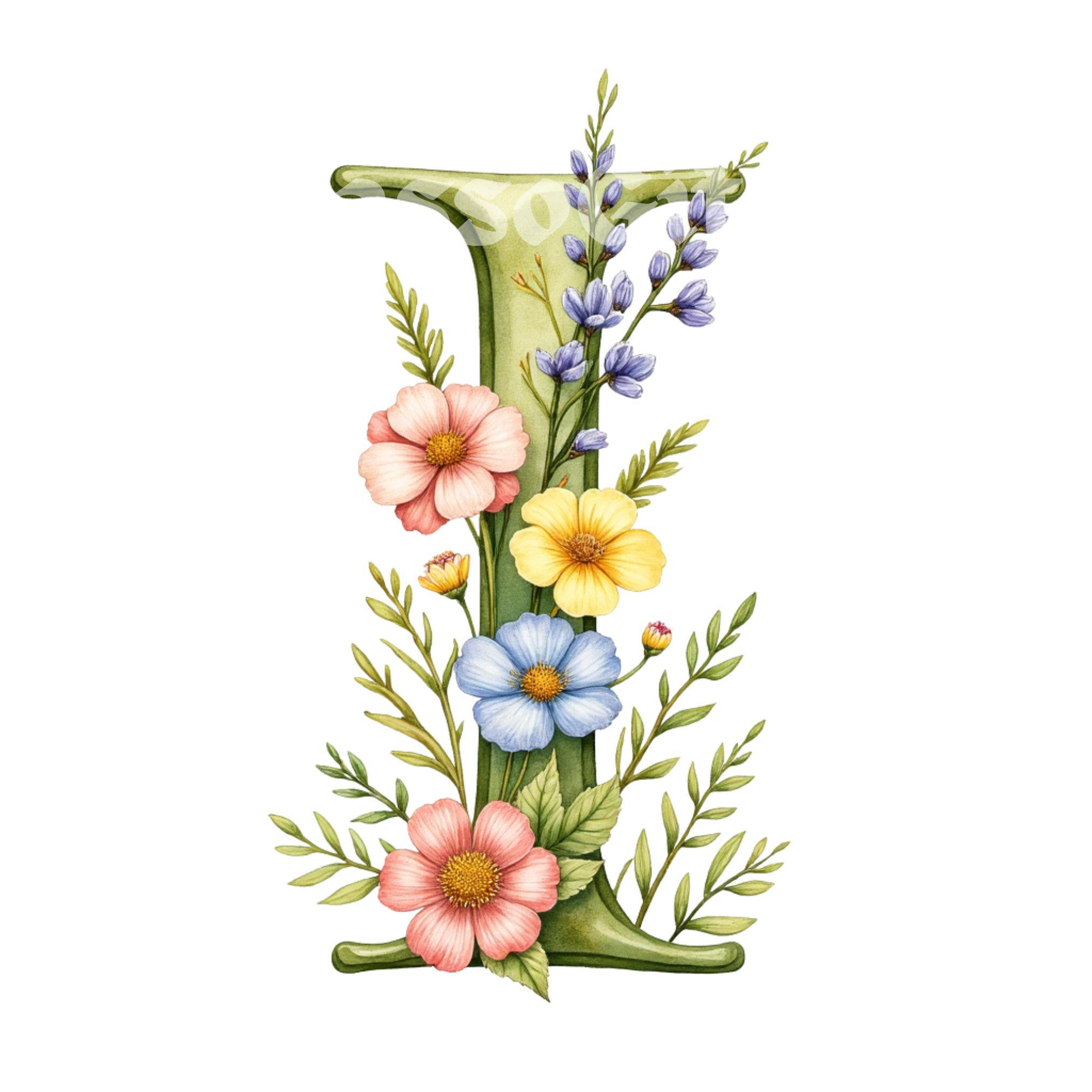 Floral Spring Alphabet PNG A-Z Bundle, Watercolor Easter Flower Letters ...