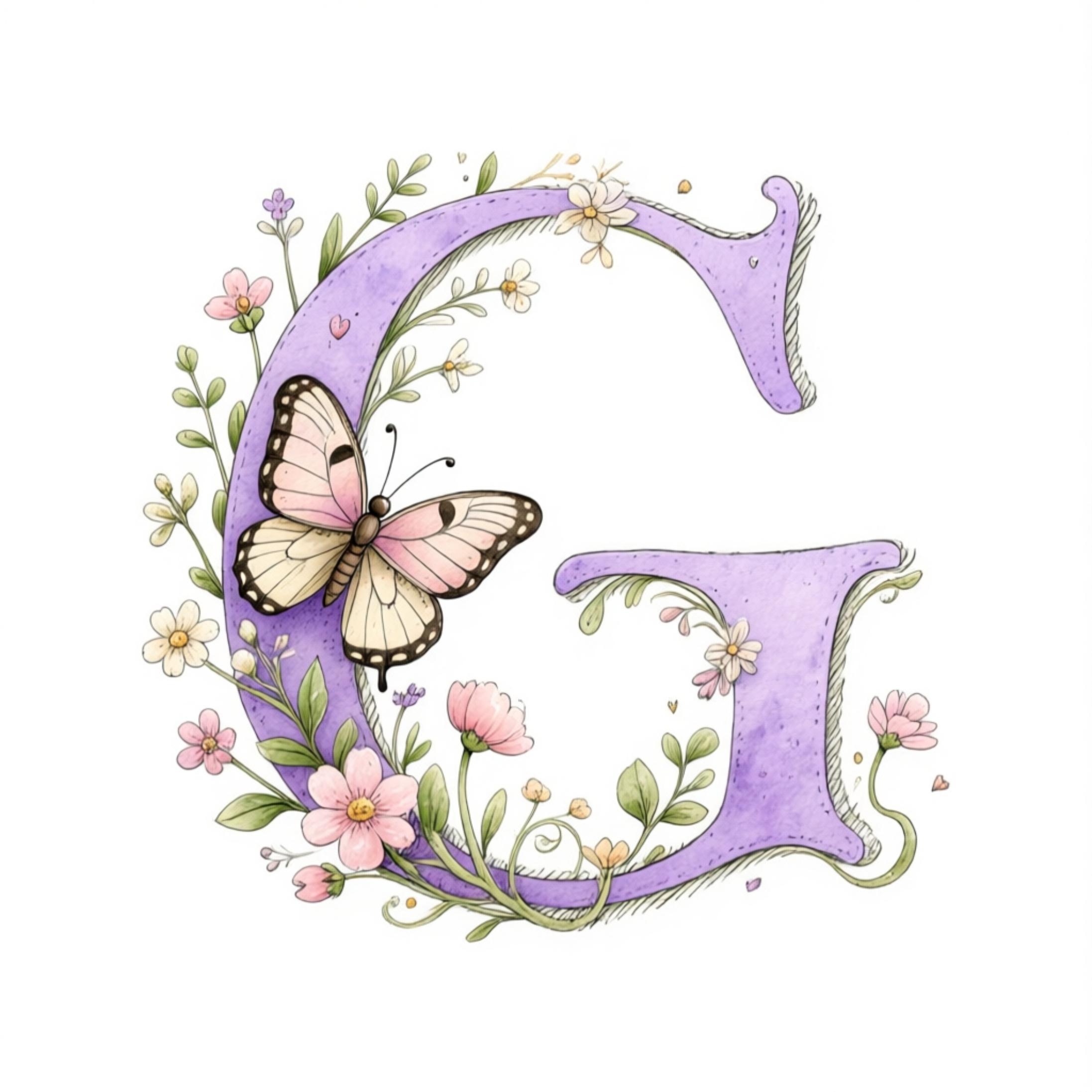 Butterfly Alphabets PNG JPG, Watercolor Butterfly Monogram Letters A-Z ...