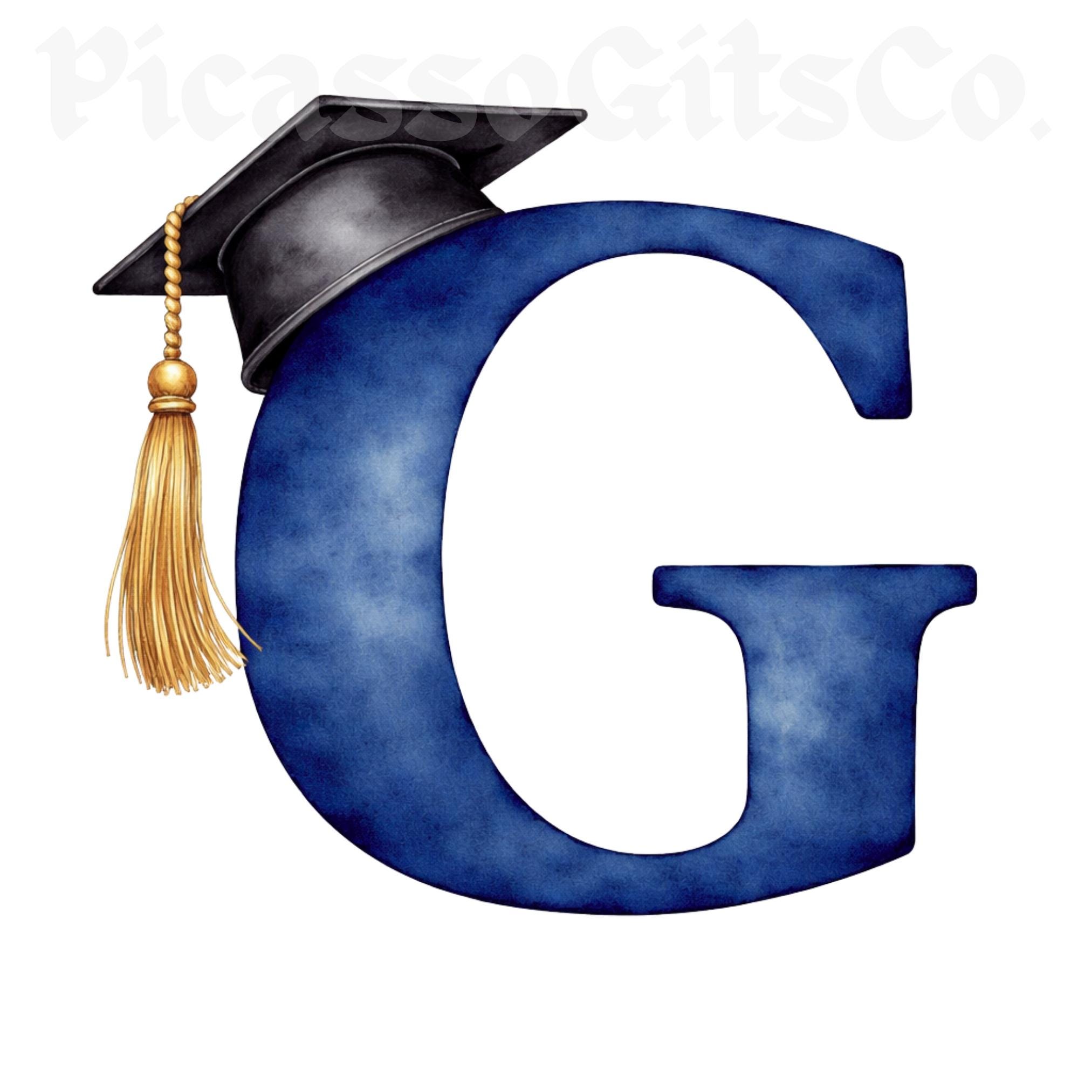 Graduation Alphabet Clipart A-Z, Blue College Letters With Cap, Grad ...