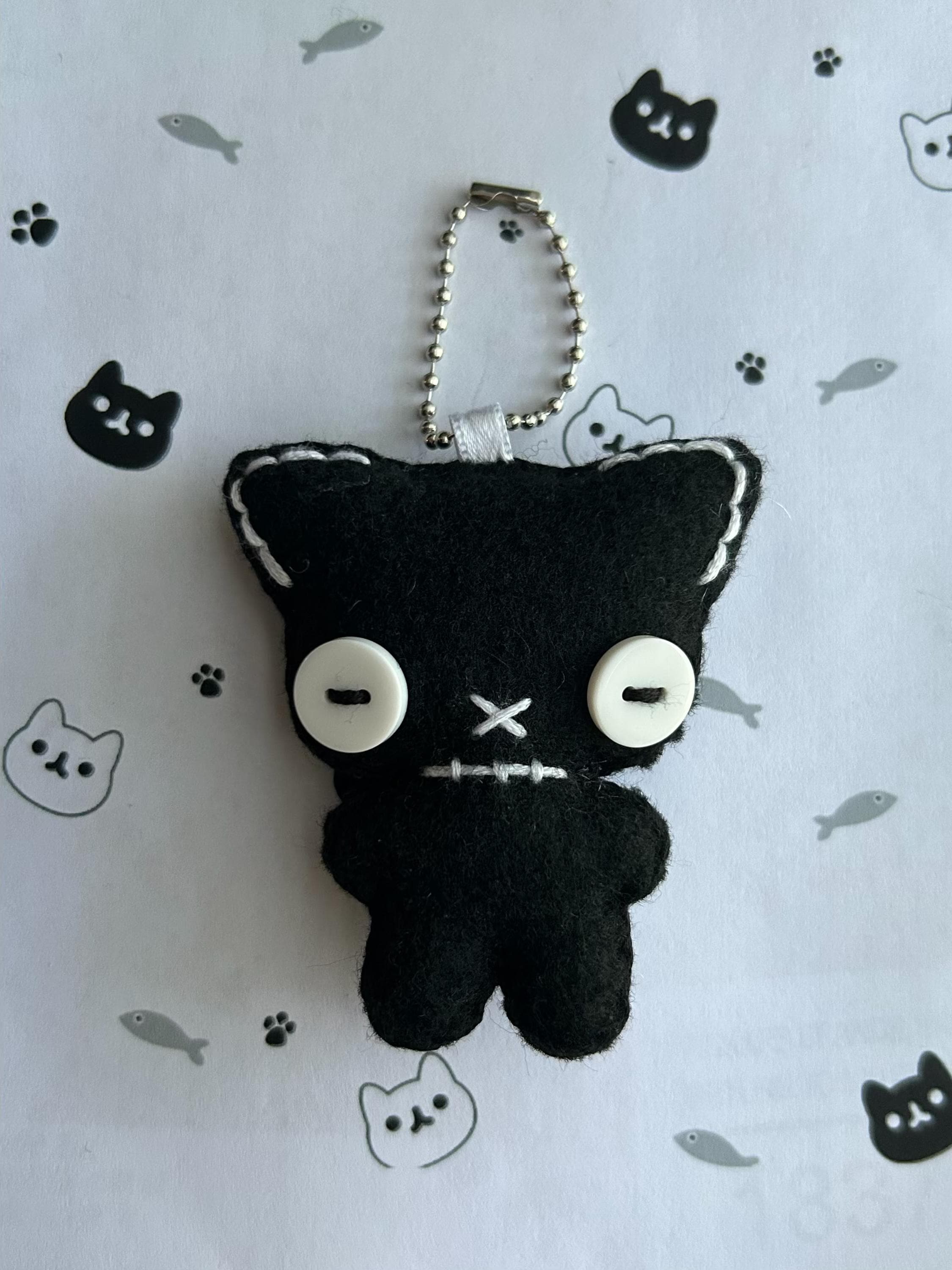Black Midnight Kitty Felt Plush Keychain - Etsy