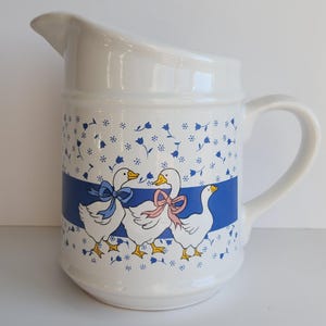 Vintage jaren 80 lint ganzenmelkkan waterkan met grote tuit en handvat cottage keuken eetkamer woondecoratie