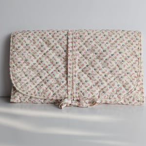 Vintage Avon Make Up Toiletry Storage Travel Case with Multiple Compartments Patterned with Little Purple and Pink Flowers