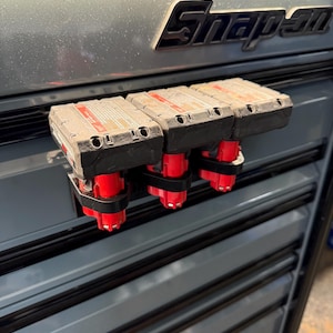Milwaukee M12 Magnetic Battery Holder — 3-Slot Rack for Toolboxes & Carts | PETG | Strong Magnets