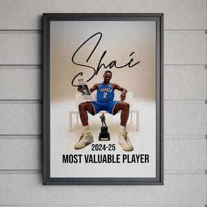 Shai Gilgeous-Alexander MVP Poster | OKC Thunder 2024-25 Most Valuable Player Art | Digital Download Basketball Wall Decor