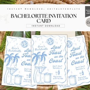 Dernier toast sur l'invitation à un enterrement de vie de jeune fille | Carte modifiable week-end EVJF | Invitation imprimable de tribu de mariée de plage | Téléchargement numérique