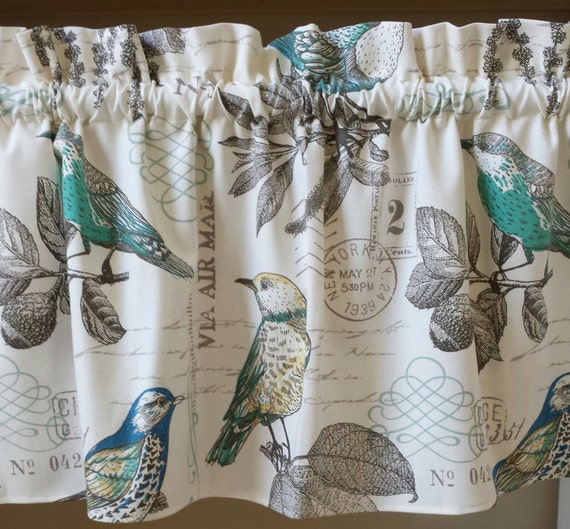 Bird Valance Old Postcard Window Curtains Cotton Duck Off Etsy