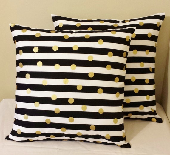 2 Euro Pillow Shams Black White Striped Gold Polka Dots Pillow Etsy