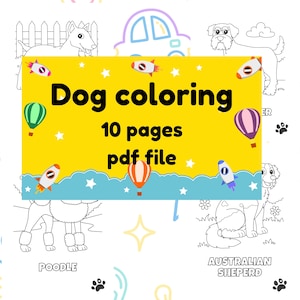 Dog Coloring Book for Kids – 10 Cute Dog Breeds to Color – Printable Activity in PDF Format, US Letter Size – Instant Download