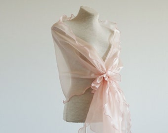 Rose-champagne  organza shawl. Cover up, organza shawl. Mother of the bride shawl. Shoulder cover up.