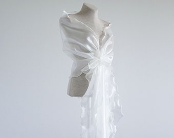 Ivory organza shawl. Bridal shawl. Shoulder cover up. Bridesmaid cover up. Organza shawl. Evening shawl. Woman wraps. Off white shawl bridal