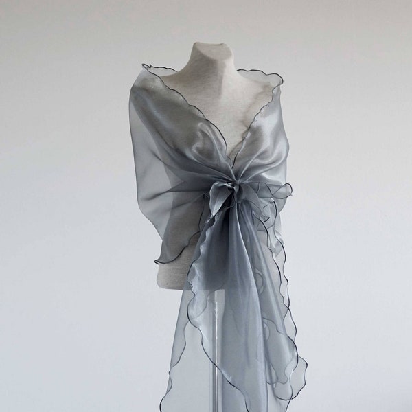 Gray/silver shawl. Mother of the bride shawl. Shoulder cover up. Bridesmaid cover up. Organza shawl. Evening shawl. Woman wraps.