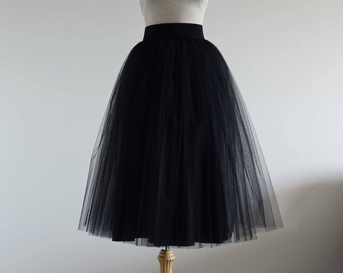 tea length black tulle skirt