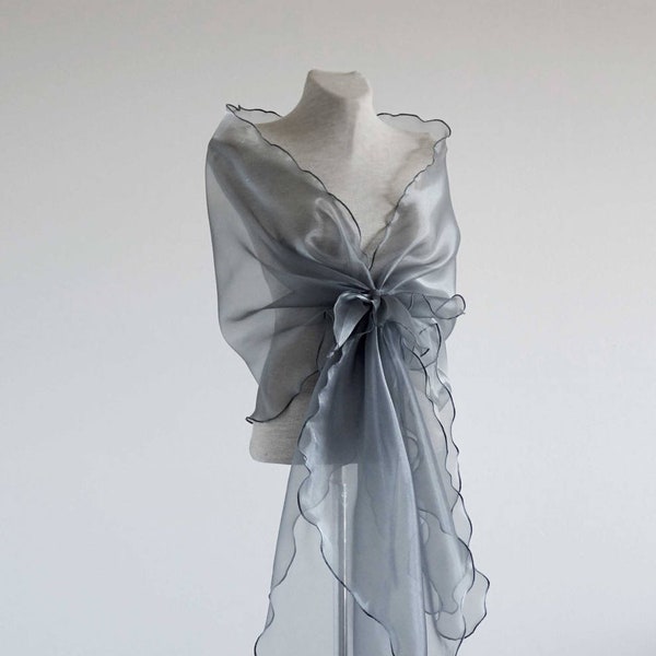 Silver/gray organza shawl. Mother of the bride shawl. Bridesmaid coverup. Wedding cover up. Evening cover up. Shoulders cover up