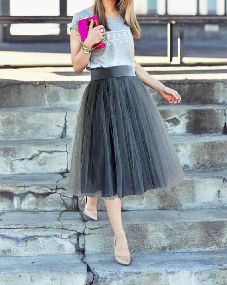 Gray Tulle Skirt. Tulle Skirt Women. Tea Length Tulle Skirt. | Etsy