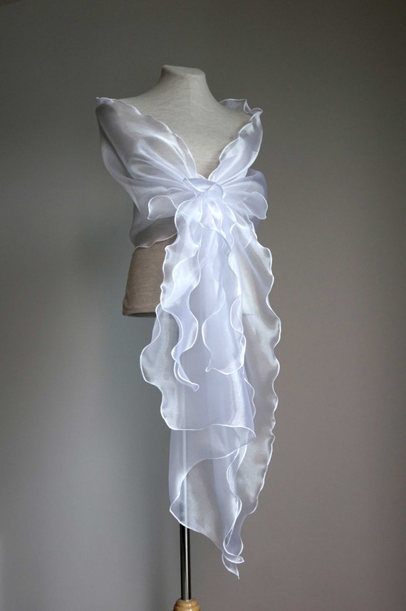 Bridal  shawl. White organza shawl. Bridal cover up. Wedding wrap.Bridal stole. Bridal cover up. Mother of the bride shawl. Wedding capelet.
