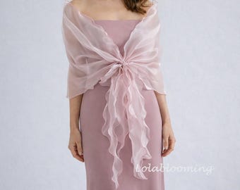 Evening  shawl. Blush organza shawl. Organza cover up. Mother of the bride shawl. Organza shawl. Bridesmaid cover up. Shoulder cover up