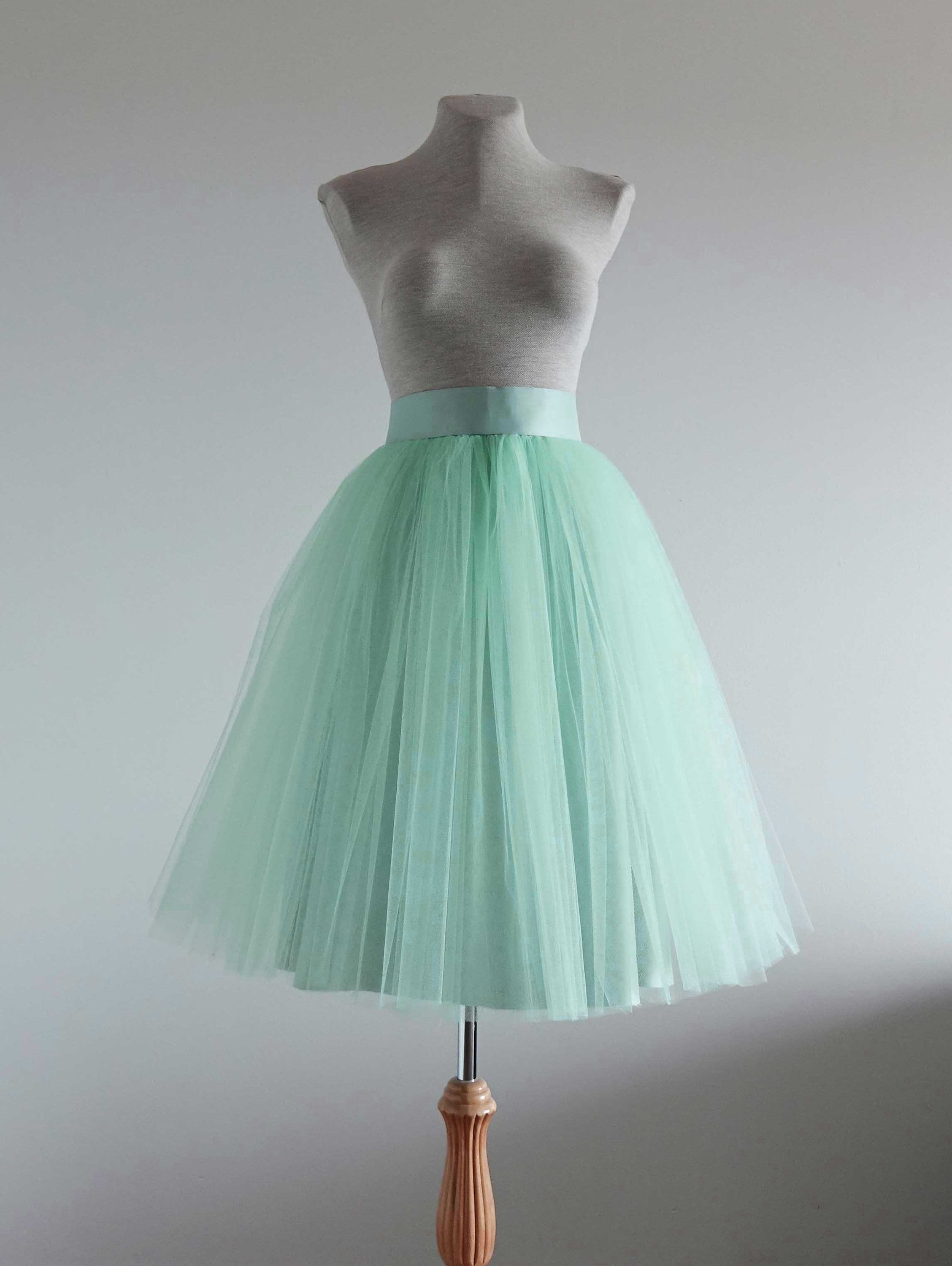 Mint green tulle skirt. Tea length tulle skirt. Women tulle Etsy