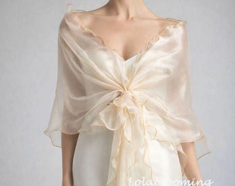 Abend Stola, Damenstola, champagner Organza Stola. Organza Bezug oben. Stola. Mutter der Braut vertuschen.Organza Schal.Schulter vertuschen.