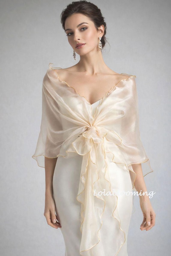Evening Shawl, Woman Wrap, Champagne Organza Shawl. Organza Cover Up. Stole. Mother of the Bride Cover Up.organza Shawl.shoulder Cover Up