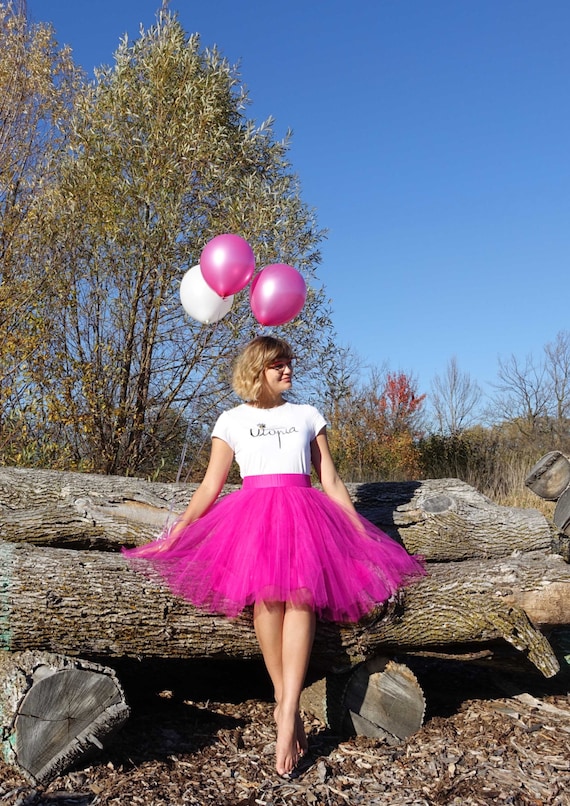 Hot pink tulle skirt womens top