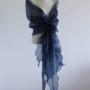 Navy blue  organza shawl. Cover up, organza shawl. Mother of the bride shawl. Shoulder cover up.