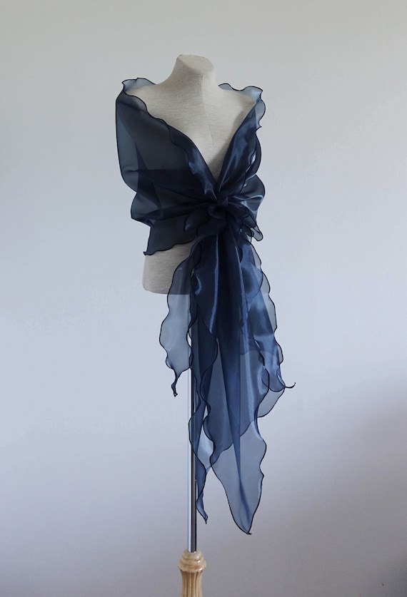 Navy Blue Organza Shawl. Cover Up Organza Shawl. Mother of - Etsy Singapore